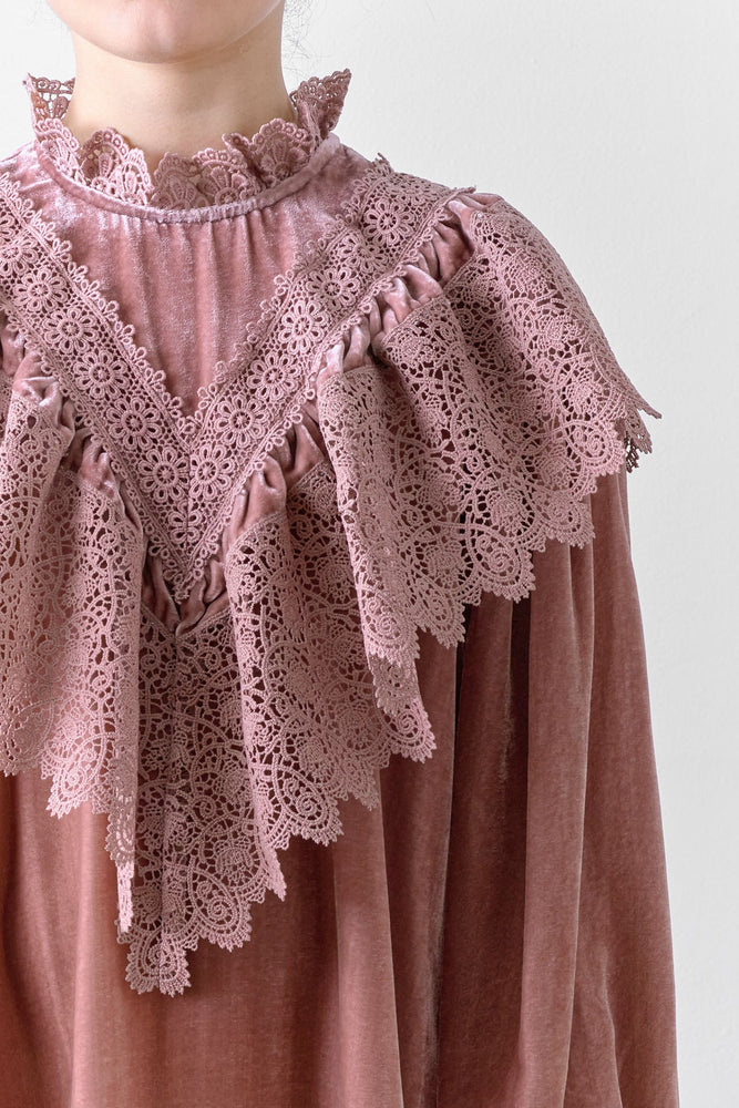Petite Amalie Velvet Crochet Lace Dress - Winter Rose