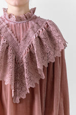 Petite Amalie Velvet Crochet Lace Dress - Winter Rose