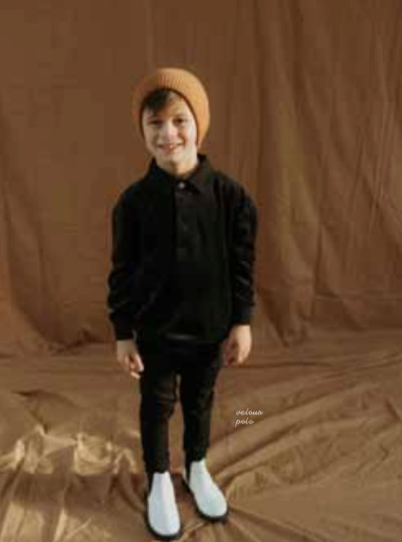 Lil Legs Velour Sweatshirt Polo - Black