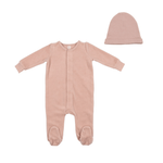 Lilette Velour Ribbed Logo Footie with Beanie - Light Blush