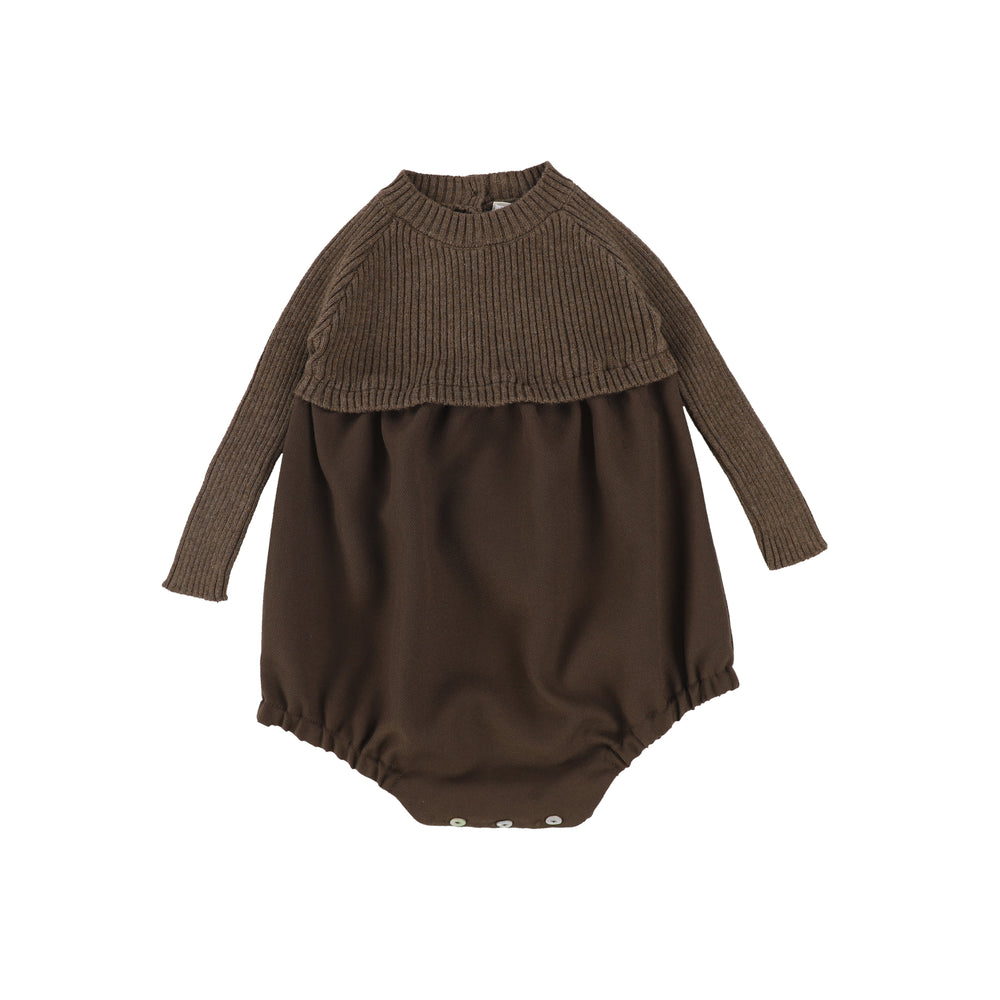 Analogie by Lil Legs Knit Bubble Romper - Dark Walnut