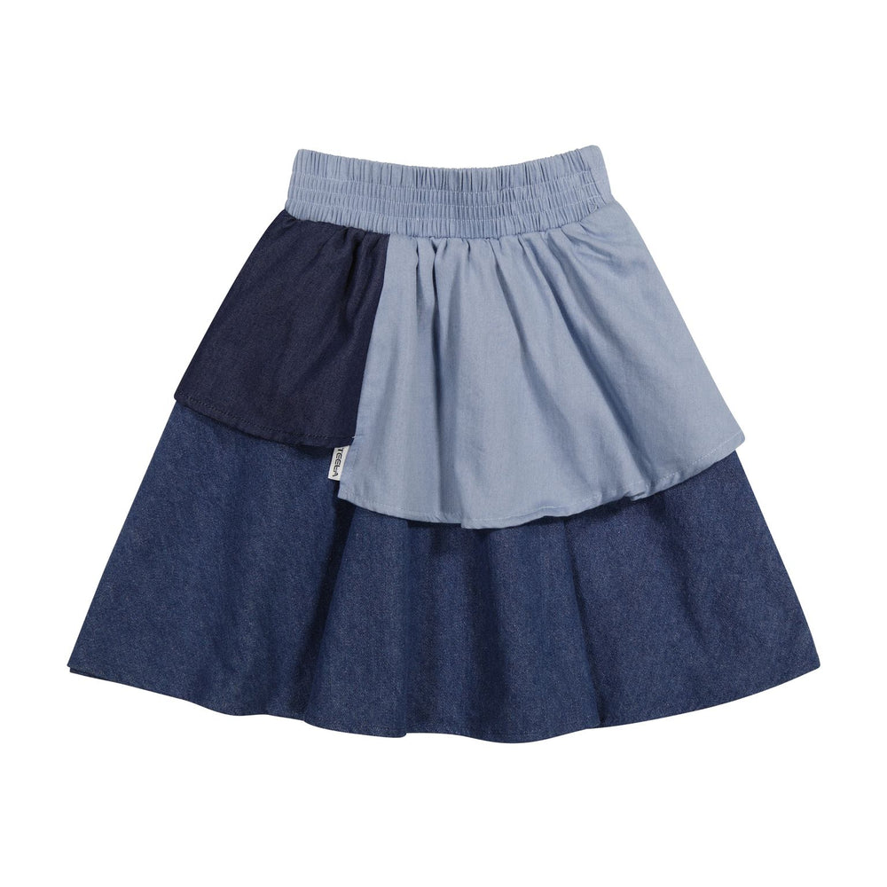 Teela Denim Color Block Skirt - Denim/Multi
